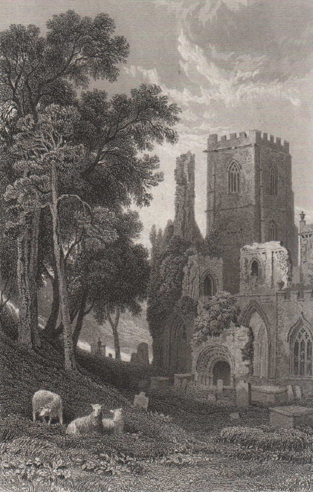 Llandaff Cathedral, Glamorganshire, Wales, by Henry Gastineau 1835 old print